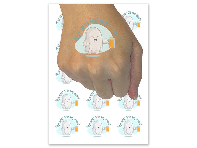 Just Here For the Boos Booze Drinking Ghost Temporary Tattoo Water Resistant Fake Body Art Set Collection (1 Sheet)