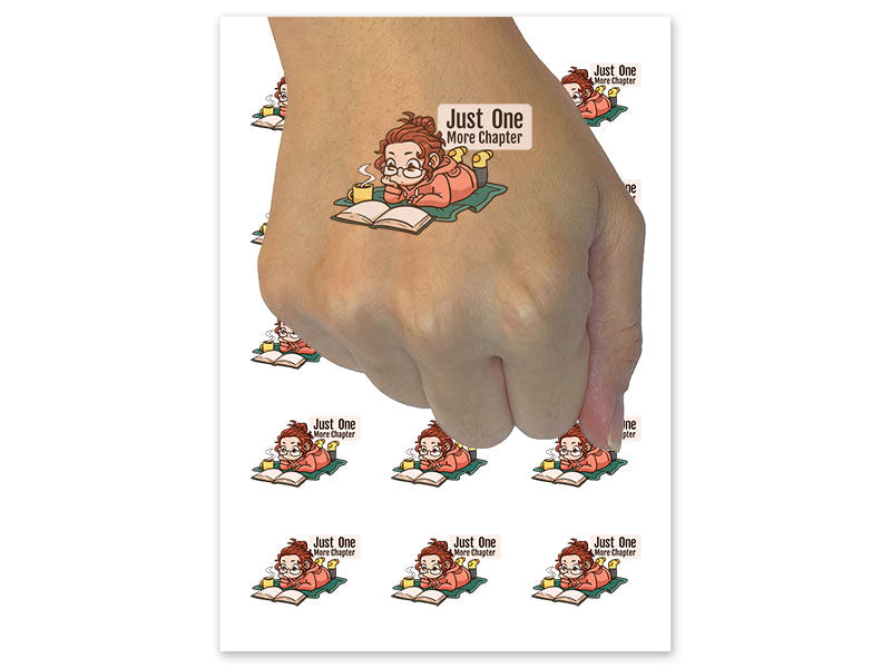 Just One More Chapter Reading Book Girl Temporary Tattoo Water Resistant Fake Body Art Set Collection (1 Sheet)