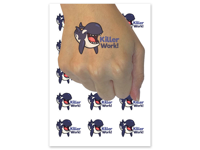 Killer Work Whale Orca Pun Temporary Tattoo Water Resistant Fake Body Art Set Collection (1 Sheet)