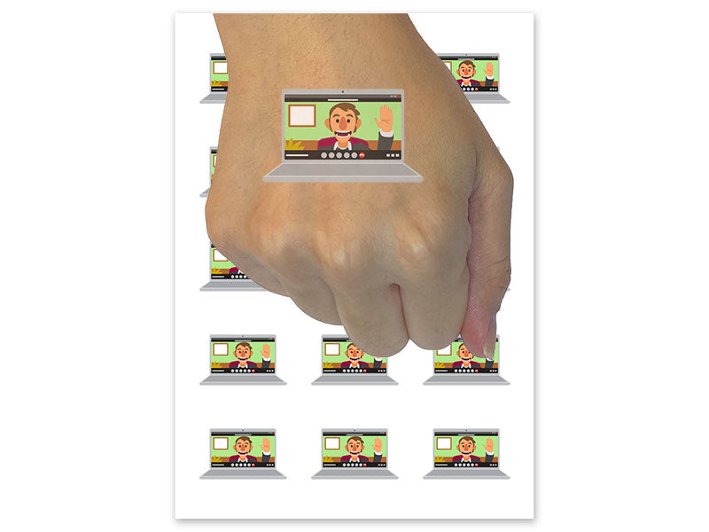 Laptop Video Call Meeting Computer Chat Temporary Tattoo Water Resistant Fake Body Art Set Collection (1 Sheet)