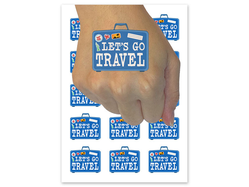 Let's Go Travel Suitcase Temporary Tattoo Water Resistant Fake Body Art Set Collection (1 Sheet)