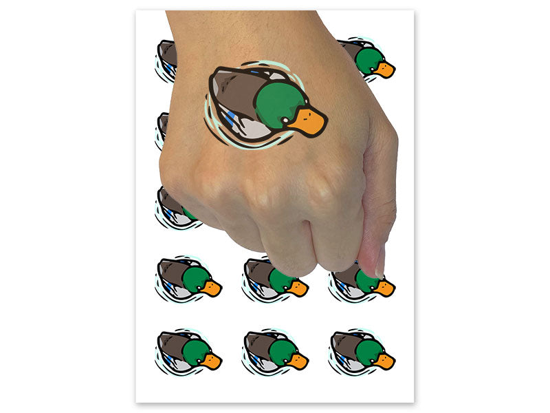 Mallard Duck Floating On Water Ripples Temporary Tattoo Water Resistant Fake Body Art Set Collection (1 Sheet)