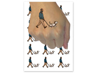 Man Walking Pet Dog Leash Temporary Tattoo Water Resistant Fake Body Art Set Collection (1 Sheet)