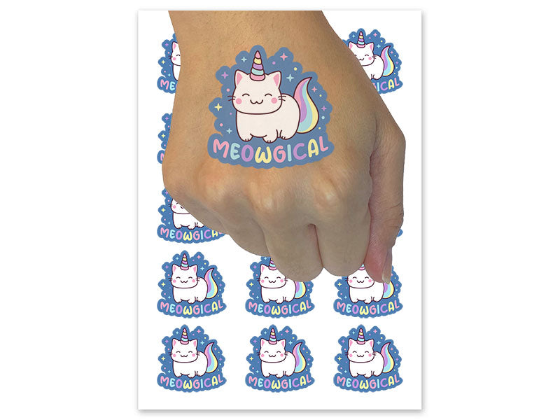 Meowgical Cat Unicorn Temporary Tattoo Water Resistant Fake Body Art Set Collection (1 Sheet)