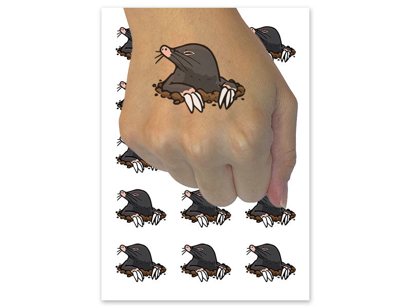 Mole Digging Mammal Popping Out of Hole Temporary Tattoo Water Resistant Fake Body Art Set Collection (1 Sheet)