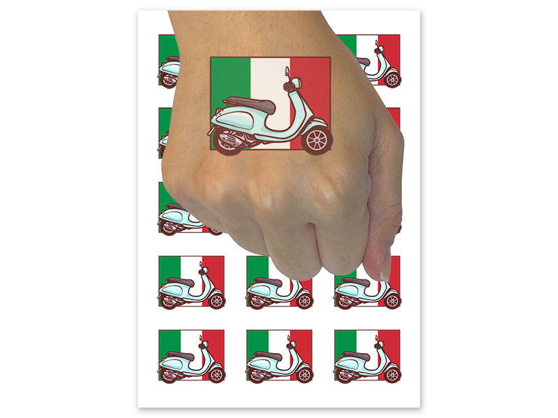 Moped Bike Italian Flag Vehicle Temporary Tattoo Water Resistant Fake Body Art Set Collection (1 Sheet)