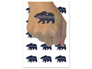 Mountain Scene Bear Silhouette Temporary Tattoo Water Resistant Fake Body Art Set Collection (1 Sheet)