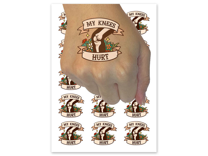 My Knees Hurt Old Bones Funny Temporary Tattoo Water Resistant Fake Body Art Set Collection (1 Sheet)