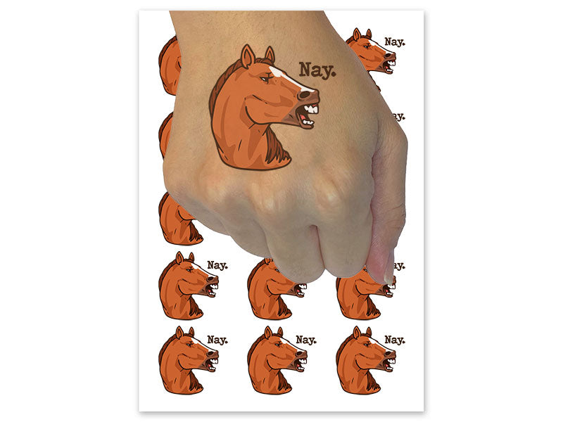 Nay Chestnut Sorrel Horse Condescending Funny Temporary Tattoo Water Resistant Fake Body Art Set Collection (1 Sheet)