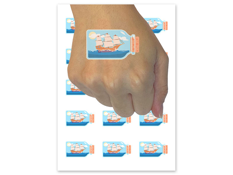 Old Ship On Ocean In A Bottle Temporary Tattoo Water Resistant Fake Body Art Set Collection (1 Sheet)