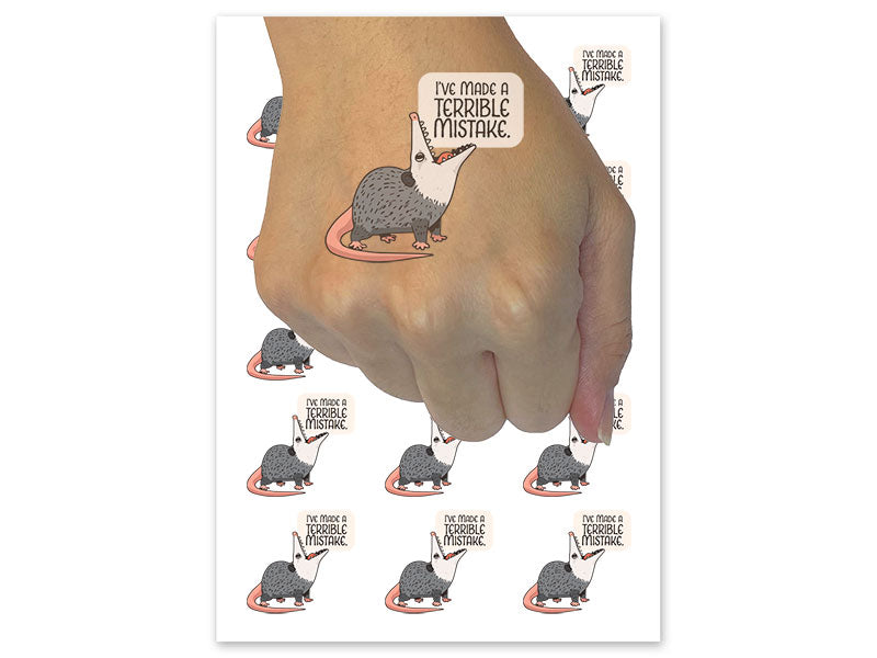 Opossum I've Made a Terrible Mistake Screaming Funny Temporary Tattoo Water Resistant Fake Body Art Set Collection