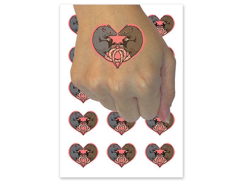 Pair of Rats Heart Couple Love Temporary Tattoo Water Resistant Fake Body Art Set Collection (1 Sheet)
