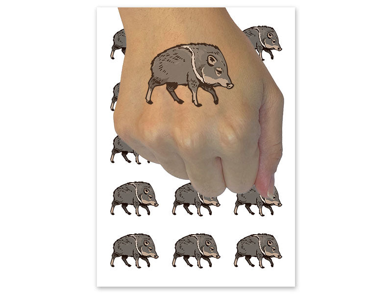 Peccary Javelina Skunk Pig Realistic Temporary Tattoo Water Resistant Fake Body Art Set Collection (1 Sheet)