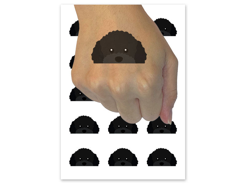Peeking Black Toy Poodle Dog Temporary Tattoo Water Resistant Fake Body Art Set Collection (1 Sheet)