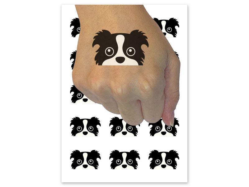 Peeking Border Collie Dog Temporary Tattoo Water Resistant Fake Body Art Set Collection (1 Sheet)