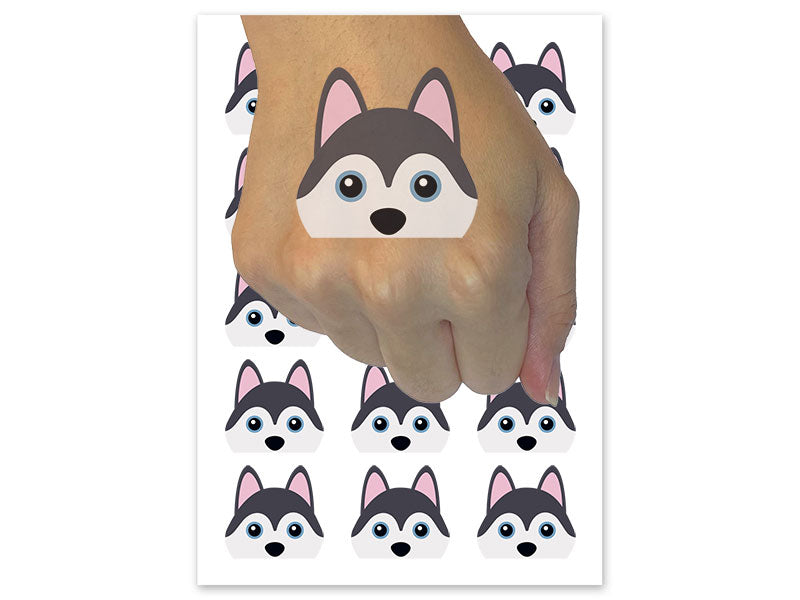 Peeking Husky Dog Temporary Tattoo Water Resistant Fake Body Art Set Collection (1 Sheet)