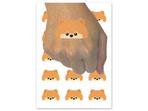 Peeking Pomeranian Dog Temporary Tattoo Water Resistant Fake Body Art Set Collection (1 Sheet)
