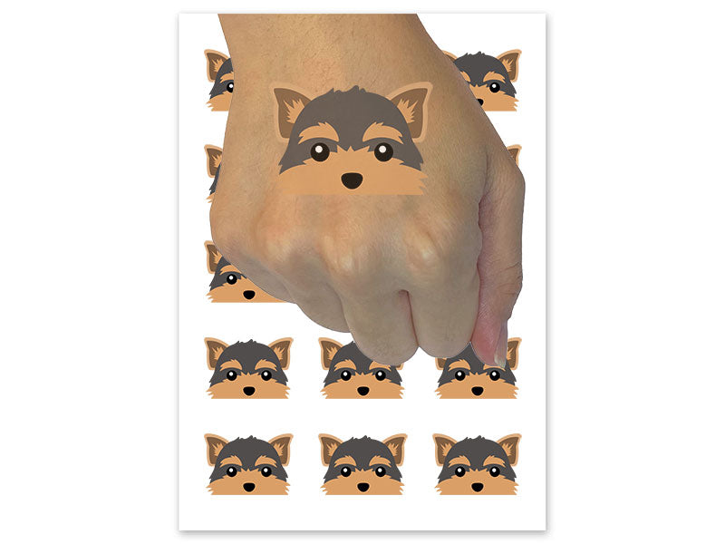 Peeking Yorkshire Terrier Yorkie Dog Temporary Tattoo Water Resistant Fake Body Art Set Collection (1 Sheet)