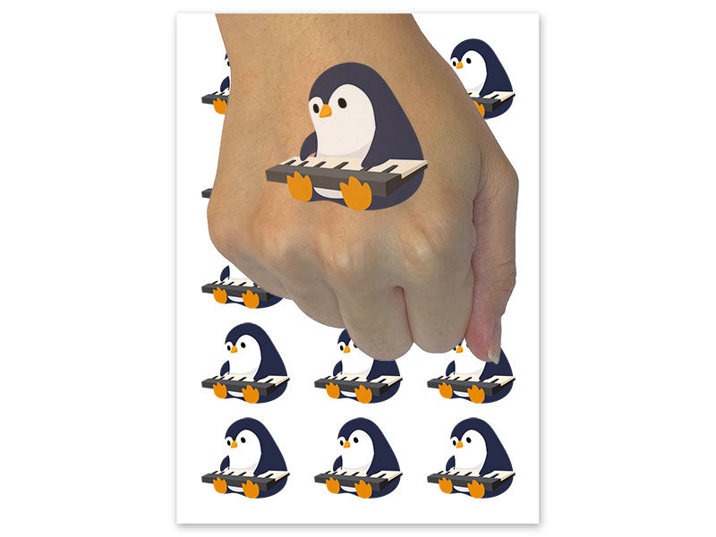 Penguin on Piano Keyboard Temporary Tattoo Water Resistant Fake Body Art Set Collection (1 Sheet)