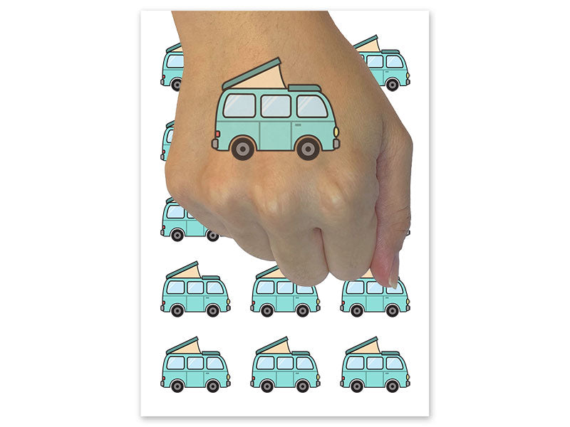 Pop Top Camper Van Temporary Tattoo Water Resistant Fake Body Art Set Collection (1 Sheet)