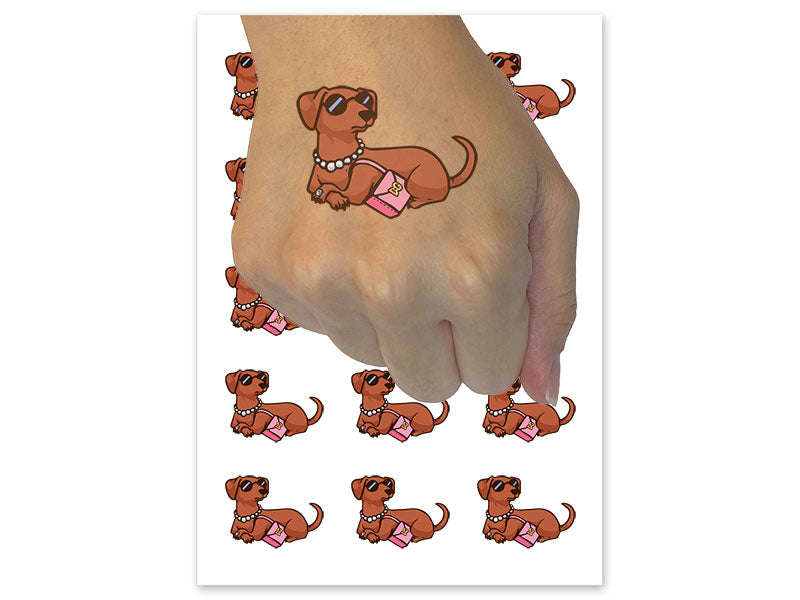 Posh Rich Snobby Dachshund Dog Sunglasses Purse Temporary Tattoo Water Resistant Fake Body Art Set Collection (1 Sheet)