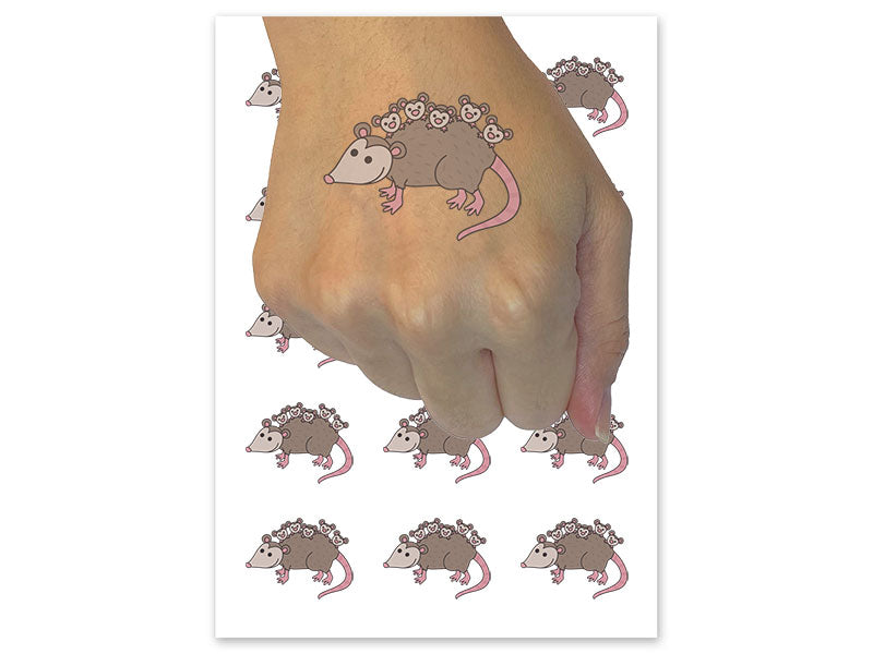 Possum Opossum Carrying Babies Temporary Tattoo Water Resistant Fake Body Art Set Collection (1 Sheet)