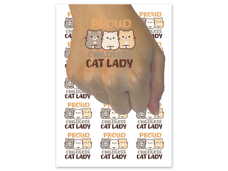 Proud Childless Cat Lady Temporary Tattoo Water Resistant Fake Body Art Set Collection (1 Sheet)