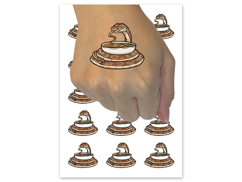 Python Snake Enjoying Ramen Noodles Temporary Tattoo Water Resistant Fake Body Art Set Collection (1 Sheet)
