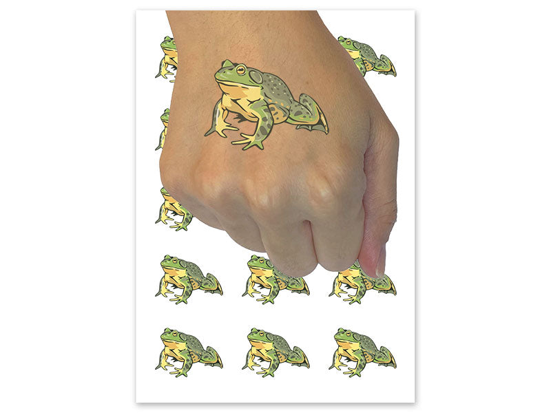 Realistic American Bullfrog Amphibian Frog Temporary Tattoo Water Resistant Fake Body Art Set Collection (1 Sheet)