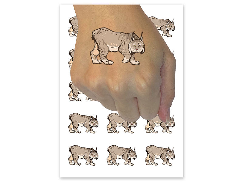Realistic Canada Lynx Wild Cat Feline Temporary Tattoo Water Resistant Fake Body Art Set Collection (1 Sheet)