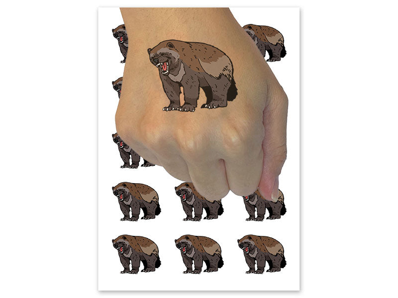 Realistic Snarling Wolverine Animal Temporary Tattoo Water Resistant Fake Body Art Set Collection (1 Sheet)