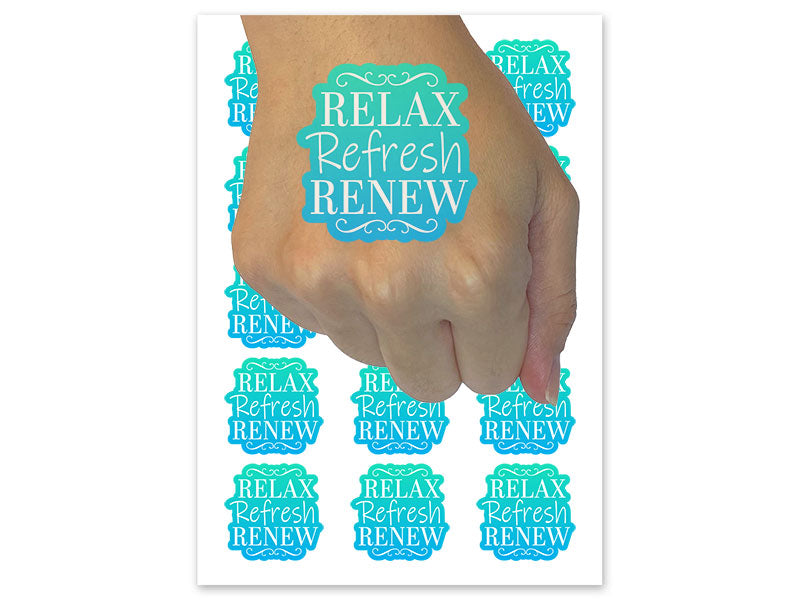 Relax Refresh Renew Temporary Tattoo Water Resistant Fake Body Art Set Collection (1 Sheet)