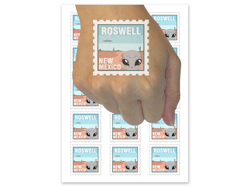 Roswell New Mexico Destination Stamp Alien UFO Temporary Tattoo Water Resistant Fake Body Art Set Collection (1 Sheet)