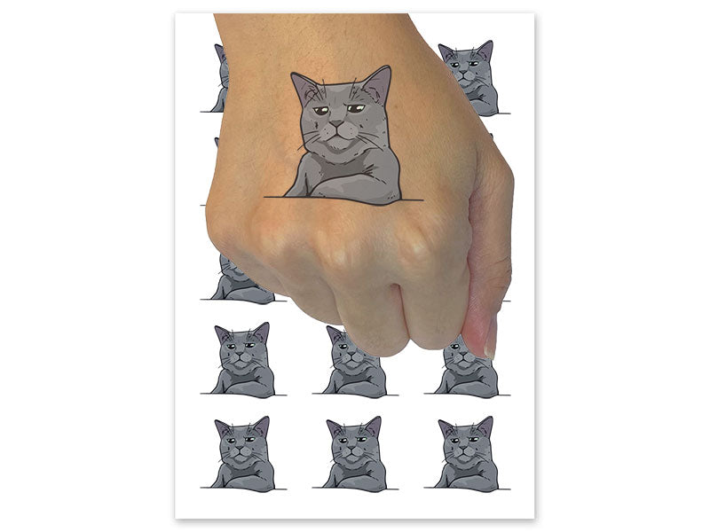 Russian Blue Cat Condescending Unimpressed Look Temporary Tattoo Water Resistant Fake Body Art Set Collection (1 Sheet)