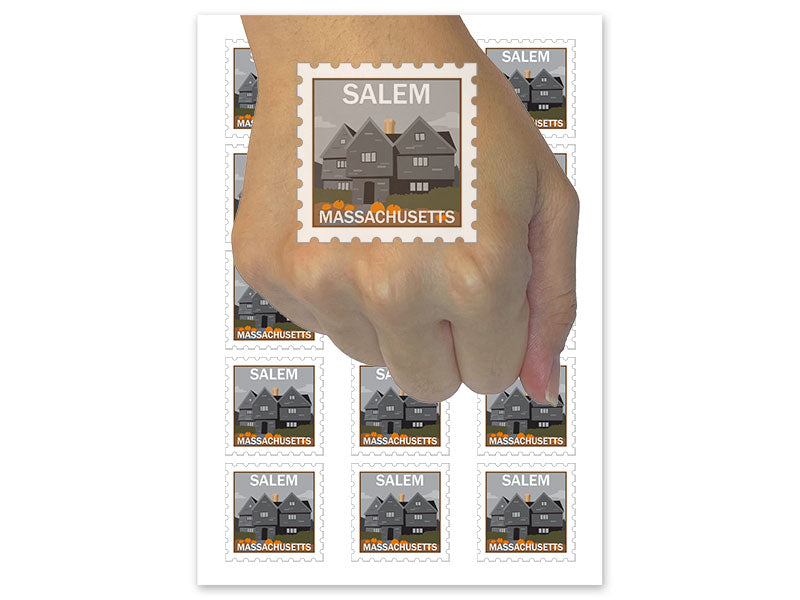 Salem Massachusetts Witch House Destination Stamp Temporary Tattoo Water Resistant Fake Body Art Set Collection