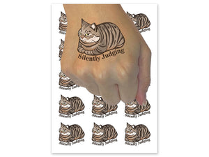 Silently Judging Tabby Cat Pet Temporary Tattoo Water Resistant Fake Body Art Set Collection (1 Sheet)