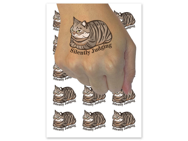 Silently Judging Tabby Cat Pet Temporary Tattoo Water Resistant Fake Body Art Set Collection (1 Sheet)