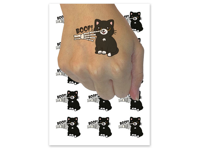 Skeleton Hand Boop Cat Nose Temporary Tattoo Water Resistant Fake Body Art Set Collection (1 Sheet)