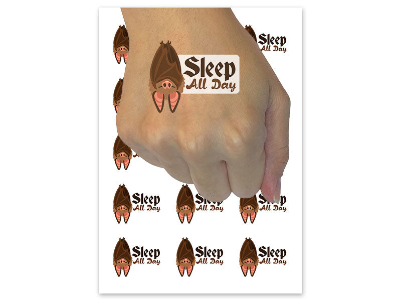 Sleep All Day Bat Hanging Funny Nap Time Temporary Tattoo Water Resistant Fake Body Art Set Collection (1 Sheet)