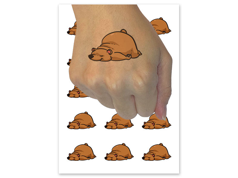 Sleeping Cartoon Bear Temporary Tattoo Water Resistant Fake Body Art Set Collection (1 Sheet)