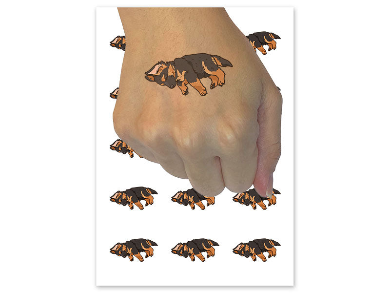 Sleeping German Shepherd Puppy Dog Cute Temporary Tattoo Water Resistant Fake Body Art Set Collection (1 Sheet)