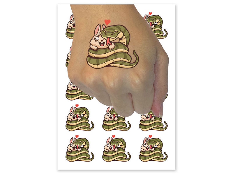Snake Hugging Bunny Rabbit Love Heart Temporary Tattoo Water Resistant Fake Body Art Set Collection (1 Sheet)