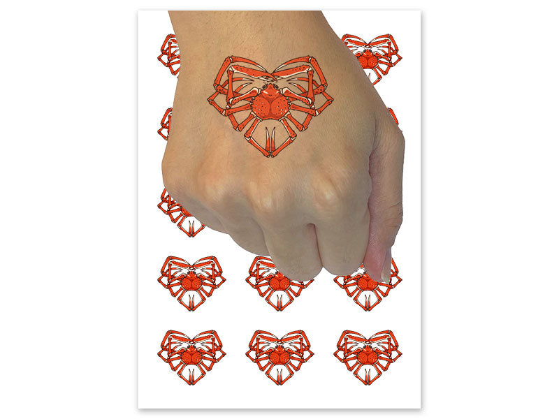 Snow Crab Legs Seafood Heart Temporary Tattoo Water Resistant Fake Body Art Set Collection (1 Sheet)