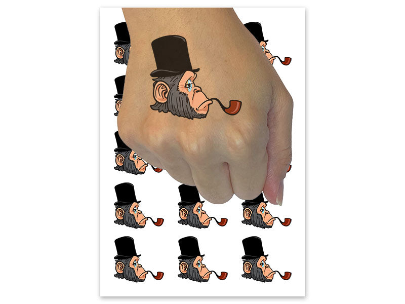 Sophisticated Chimp Ape Monkey Top Hat Pipe Temporary Tattoo Water Resistant Fake Body Art Set Collection (1 Sheet)
