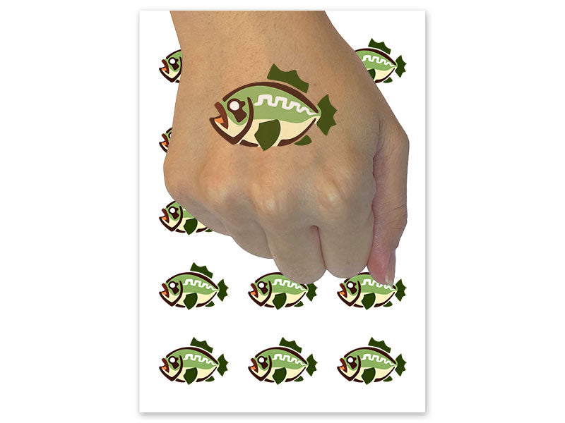 Southwestern Style Tribal Bass Fish Temporary Tattoo Water Resistant Fake Body Art Set Collection (1 Sheet)