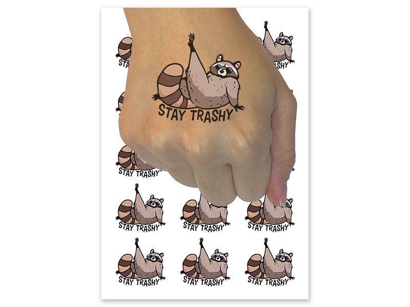 Stay Trashy Raccoon Funny Trash Panda Temporary Tattoo Water Resistant Fake Body Art Set Collection (1 Sheet)