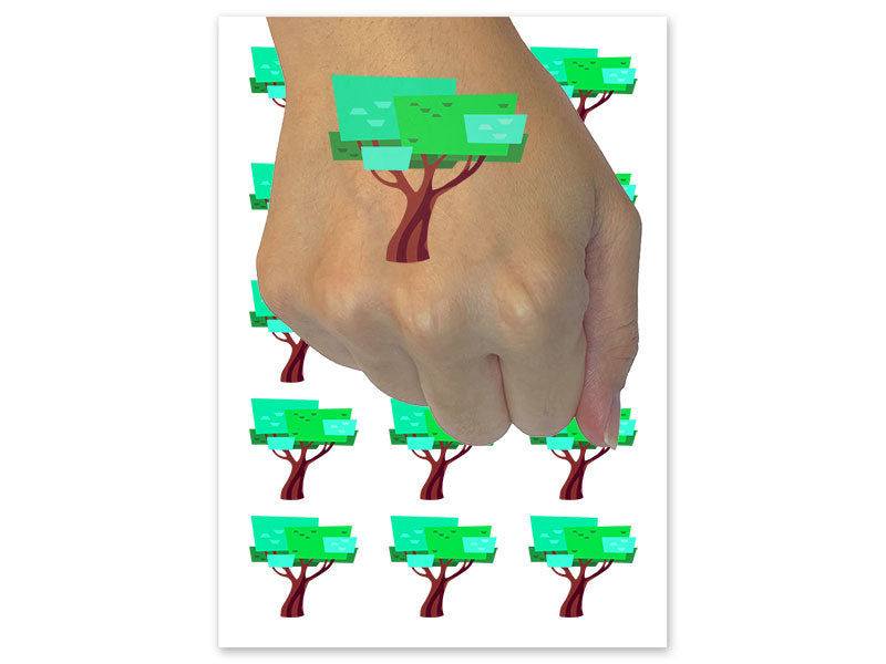 Stylized Geometric Tree Blocky Artsy Temporary Tattoo Water Resistant Fake Body Art Set Collection (1 Sheet)