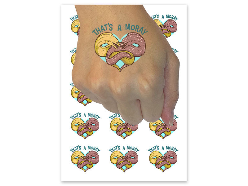 That's A Moray Amore Eels Heart Fish Love Funny Temporary Tattoo Water Resistant Fake Body Art Set Collection (1 Sheet)