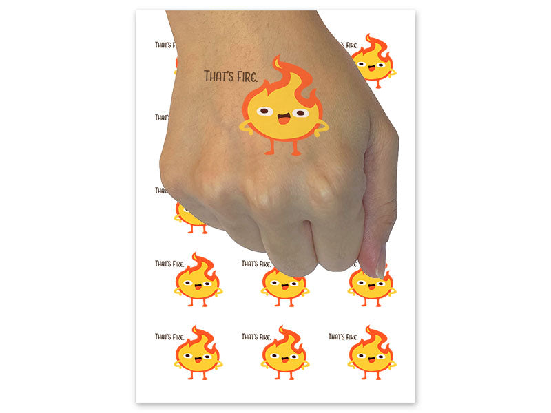 That's Fire Funny Flame Cartoon Compliment Temporary Tattoo Water Resistant Fake Body Art Set Collection (1 Sheet)