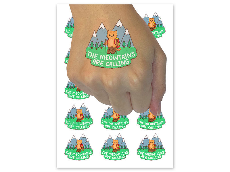 The Meowtains Are Calling Hiking Cat Temporary Tattoo Water Resistant Fake Body Art Set Collection (1 Sheet)